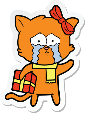 Bir insan tarafından çizilmiş çizgi film kedisinin çıkartması.