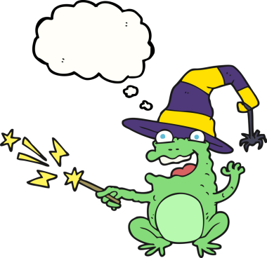 Serbest çizim düşünce balonu karikatür karakurbağası bir insan tarafından çizilmiş büyü