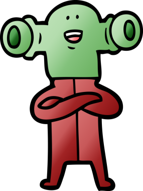 Bir insan tarafından çizilmiş dostane bir uzaylı çizgi filmi.