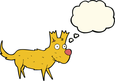 Düşünce baloncuğu bir insan tarafından çizilmiş küçük sevimli bir köpek.