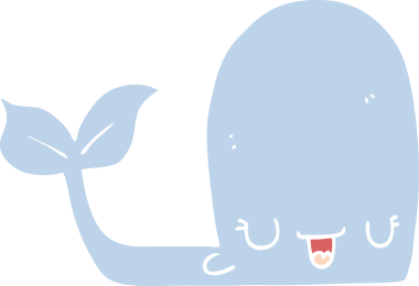 Bir insan tarafından çizilmiş düz renk çizgi film mutlu balina