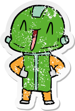 Bir insan tarafından çizilmiş karikatür robotunun sıkıntılı çıkartması.