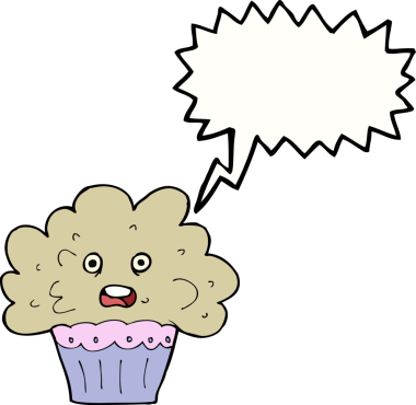 Bir insan tarafından çizilmiş konuşma baloncuklu büyük bir kek.