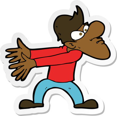 Çizgi film çıkartması. Bir insan tarafından çizilmiş rahatsız edici bir adam.