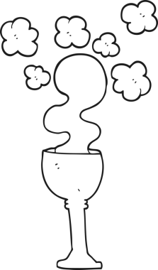 Bir insan tarafından çizilmiş siyah beyaz karikatür, ürkütücü cadılar bayramı kadehi.