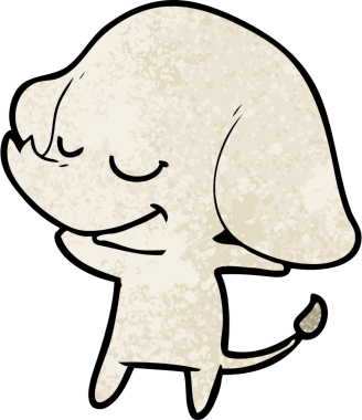 Bir insan tarafından çizilmiş gülümseyen bir fil.