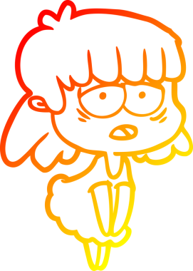 Bir insan tarafından çizilmiş, karikatür çizen, yorgun bir kadın.