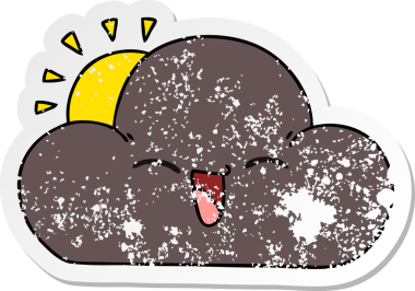 Çizgi film güneşi ve bir insan tarafından çizilmiş mutlu fırtına bulutu.