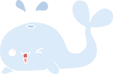 Bir insan tarafından çizilmiş düz renkli çizgi film balinası