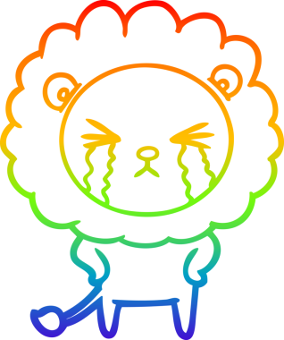 Bir insan tarafından çizilmiş ağlayan bir aslanın çizgi çizimi.