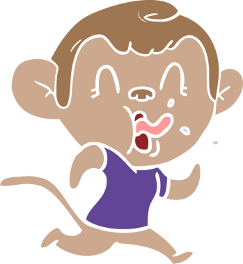 Çılgın düz renkli çizgi film maymunu bir insan tarafından çizilmiş.