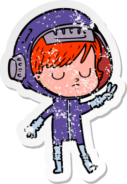 Bir insan tarafından çizilmiş karikatür astronot kadının sıkıntılı çıkartması.