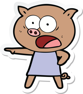 Bir insan tarafından çizilmiş domuz çizgi filmi etiketi.