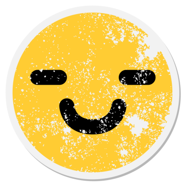 Bir insan tarafından çizilmiş basit mutlu yüz dairesel etiketi.