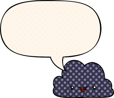 Bir insan tarafından çizilmiş çizgi roman tarzında konuşma baloncuğu olan şirin bir çizgi film bulutu.