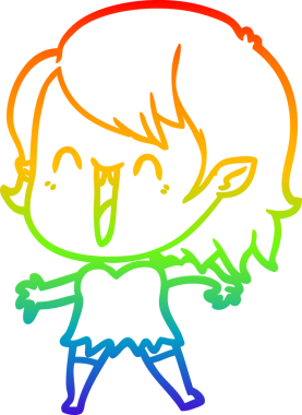 Gökkuşağı gradyanı çizimi. Bir insan tarafından çizilmiş mutlu vampir kız çizgi filmi.