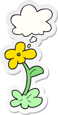 Düşünce baloncuklu karikatür çiçeği insan tarafından çizilmiş bir çıkartma gibi.