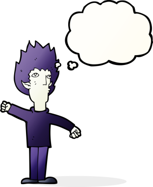 Bir insan tarafından çizilmiş düşünce balonlu vampir adam.