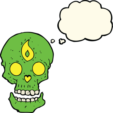 Bir insan tarafından çizilmiş düşünce baloncuklu mistik kafatası.