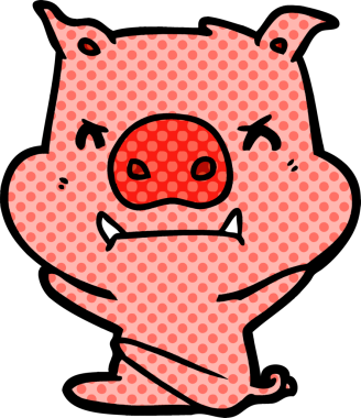 Sinirli çizgi film domuzu bir insan tarafından çizilmiş öfke nöbeti geçiriyor.