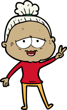 Bir insan tarafından çizilmiş mutlu yaşlı kadın çizgi filmi.