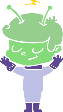 Bir insan tarafından çizilmiş düz renkli çizgi film uzay adamı.