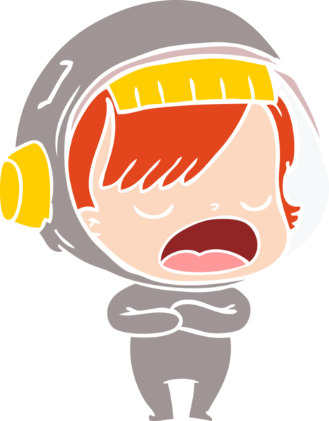 Düz renkli çizgi film astronot kadın bir insan tarafından çizilmiş.