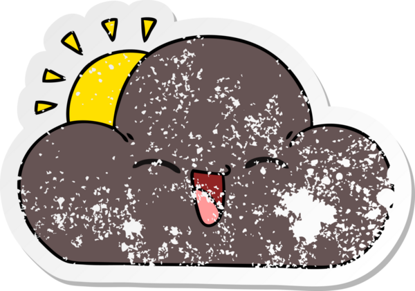 Çizgi film güneşi ve bir insan tarafından çizilmiş mutlu fırtına bulutu.