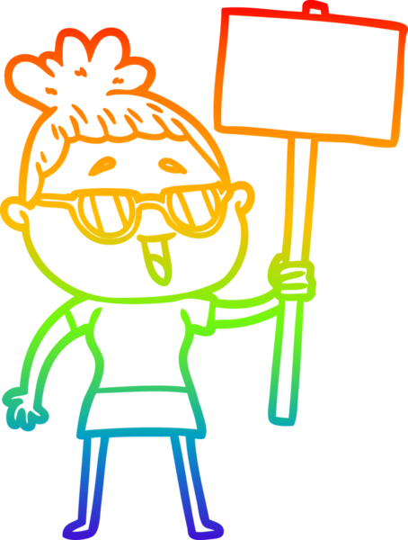 Bir insan tarafından çizilmiş gözlük takan mutlu bir kadının çizgi çizimi.