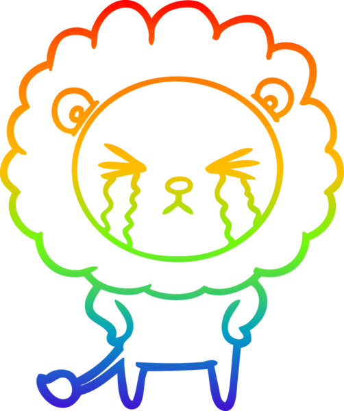 Bir insan tarafından çizilmiş ağlayan bir aslanın çizgi çizimi.