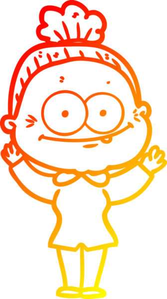 Bir insan tarafından çizilmiş mutlu, yaşlı bir kadının sıcak çizgi çizimi.