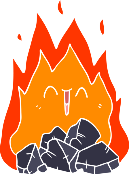 Bir insan tarafından çizilmiş düz renk çizgi film alevli kömür