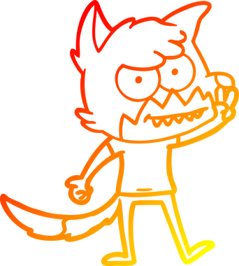 Bir insan tarafından çizilmiş sırıtan bir tilkinin sıcak çizgi çizimi