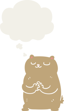 Düşünce baloncuğu olan çizgi film ayısı insan tarafından çizilmiş.