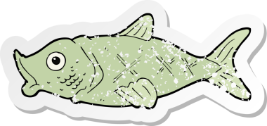 Bir insan tarafından çizilmiş karikatür balığının geriletilmiş çıkartması.