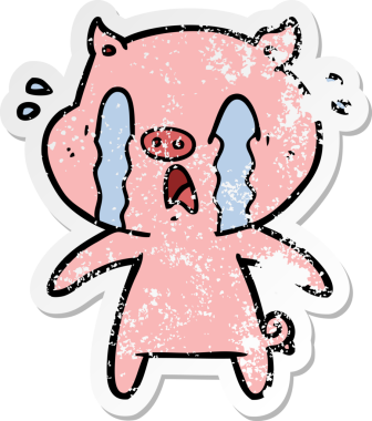 Bir insan tarafından çizilmiş ağlayan domuz çizgi filminin hüzünlü çıkartması.