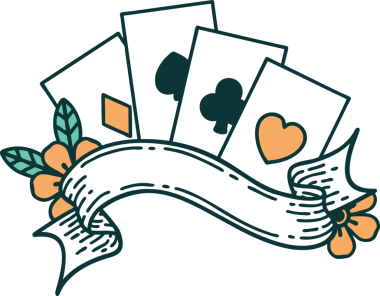 Bir insan tarafından çizilmiş kartların ve pankartın ikonik dövme şekli