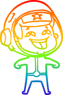 Gökkuşağı gradyan çizgi çizimi Bir insan tarafından çizilmiş gülen astronot