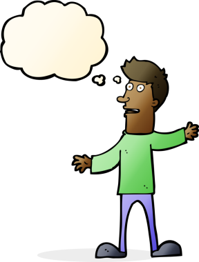 Bir insan tarafından çizilen düşünce baloncuğuyla adamı şaşırtan çizgi film.