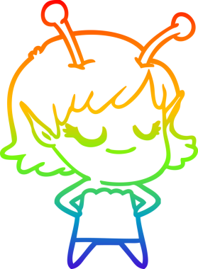 Bir insan tarafından çizilmiş gülümseyen uzaylı kız çizgi filmi.