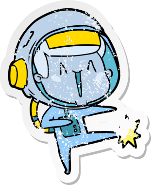 Bir insan tarafından çizilmiş mutlu bir astronot çiziminin sıkıntılı çıkartması.