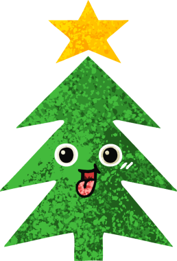 Bir insan tarafından çizilmiş bir noel ağacının retro çizim tarzı karikatürü.