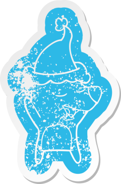 Bir insan tarafından çizilmiş Noel Baba şapkası takan bir ayının hüzünlü çizgi filmi.