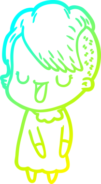 Hipster saç kesimi bir insan tarafından çizilmiş hoş bir çizgi film kızı çizimi.