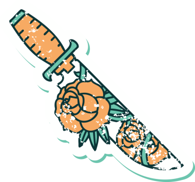 Bir hançerin ve bir insanın çizdiği çiçeklerin sembolik dövmesi.