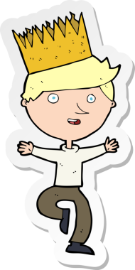 Bir insan tarafından çizilmiş taç giyen bir çizgi film karakterinin çıkartması.