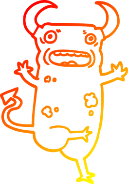 Bir insan tarafından çizilmiş karikatür iblisinin sıcak çizgi çizimi