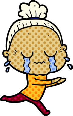 Bir insan tarafından çizilmiş ağlayan yaşlı kadın çizgi filmi.