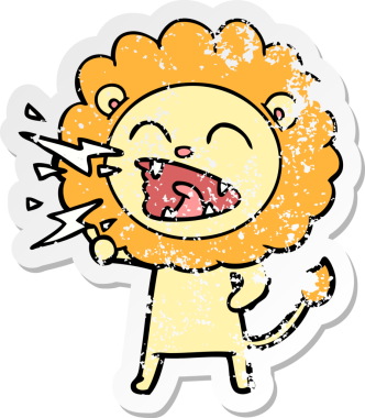 Bir insan tarafından çizilmiş kükreyen bir aslanın sıkıntılı çıkartması.