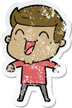 Bir insan tarafından çizilmiş gülen karikatür adamın sıkıntılı çıkartması.